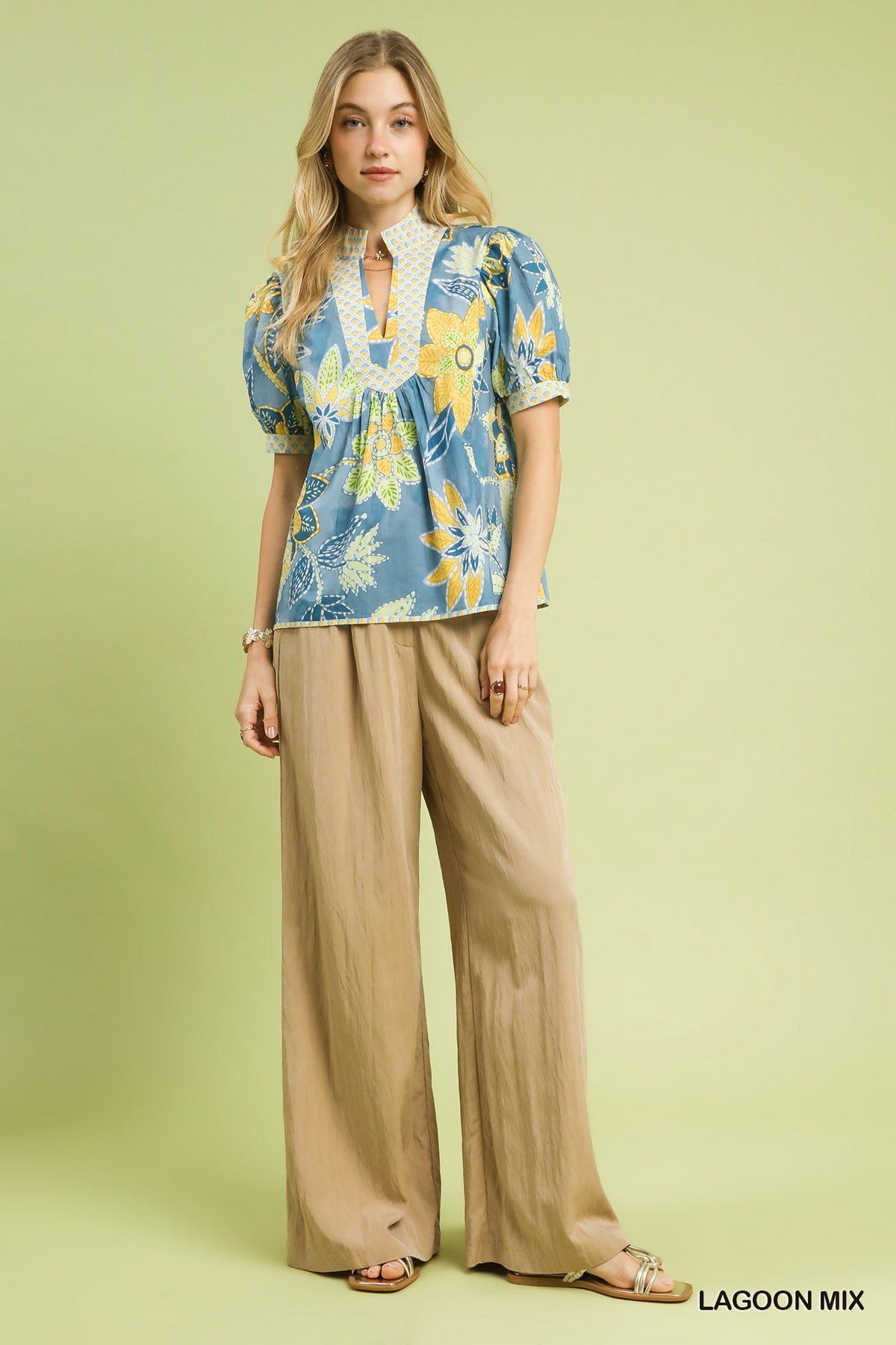 K1585 Mixed Abstract Print Top