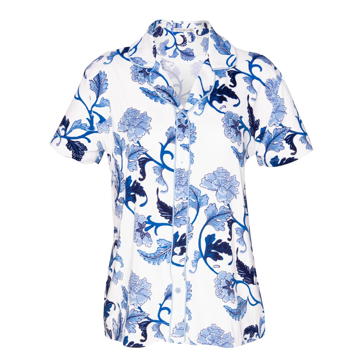 Blu Acanthus Leaf Notch Collar Top