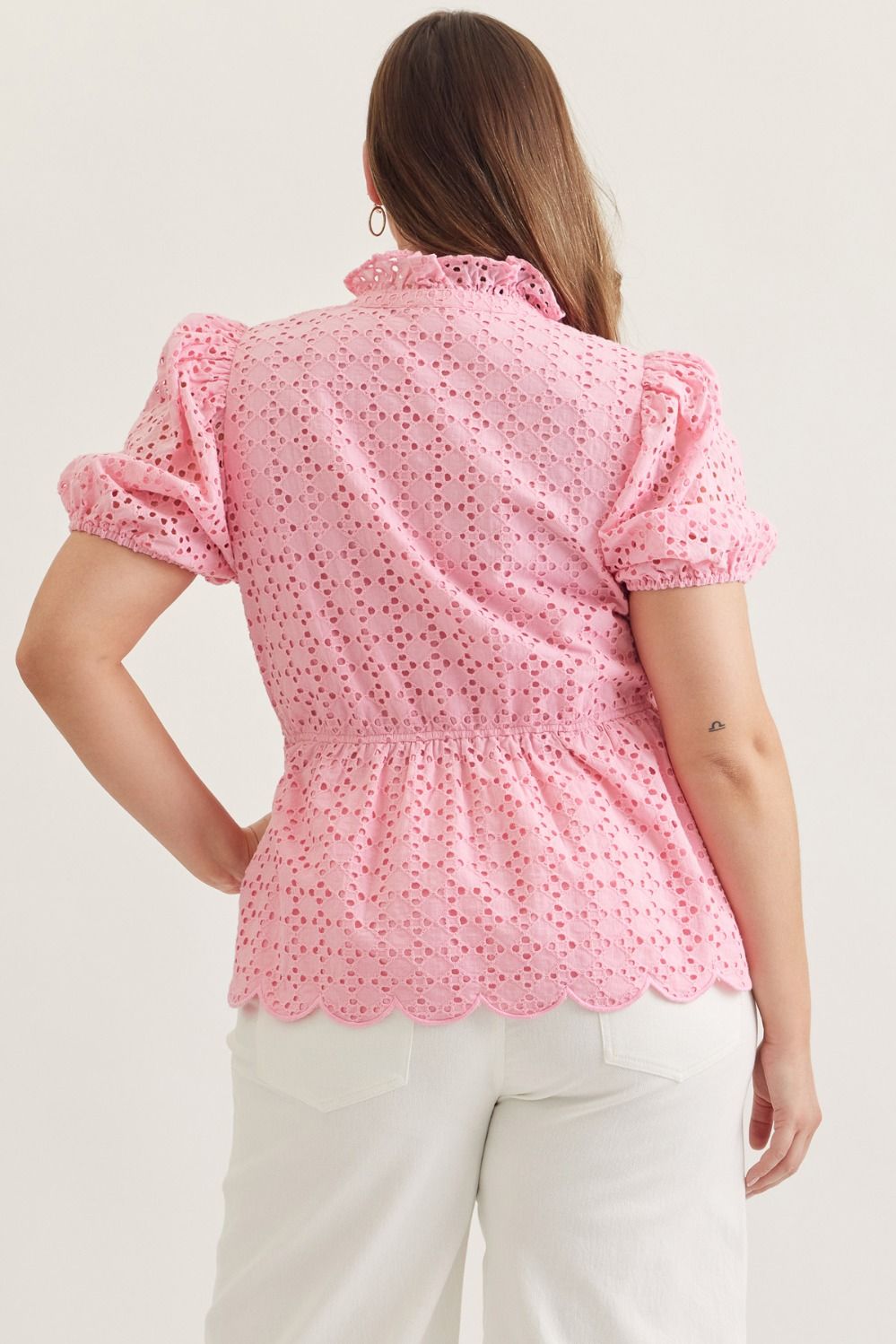 T30420 Short Sleeve Eyelet Top