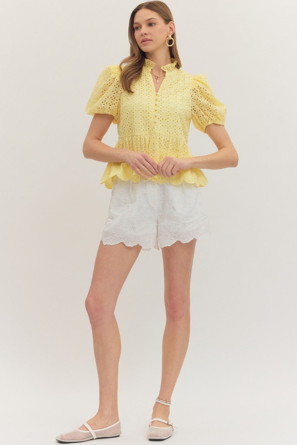 T30420 Short Sleeve Eyelet Top