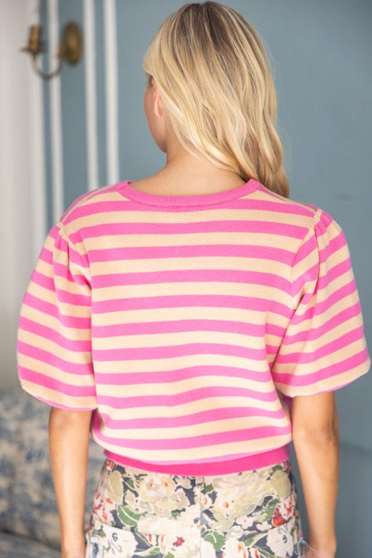 36840 Stripe Bubble Sleeve Top