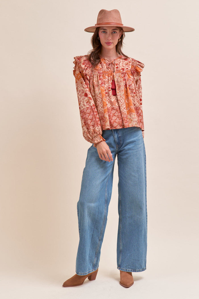 MTP4350 Patchwork Printed Blouse