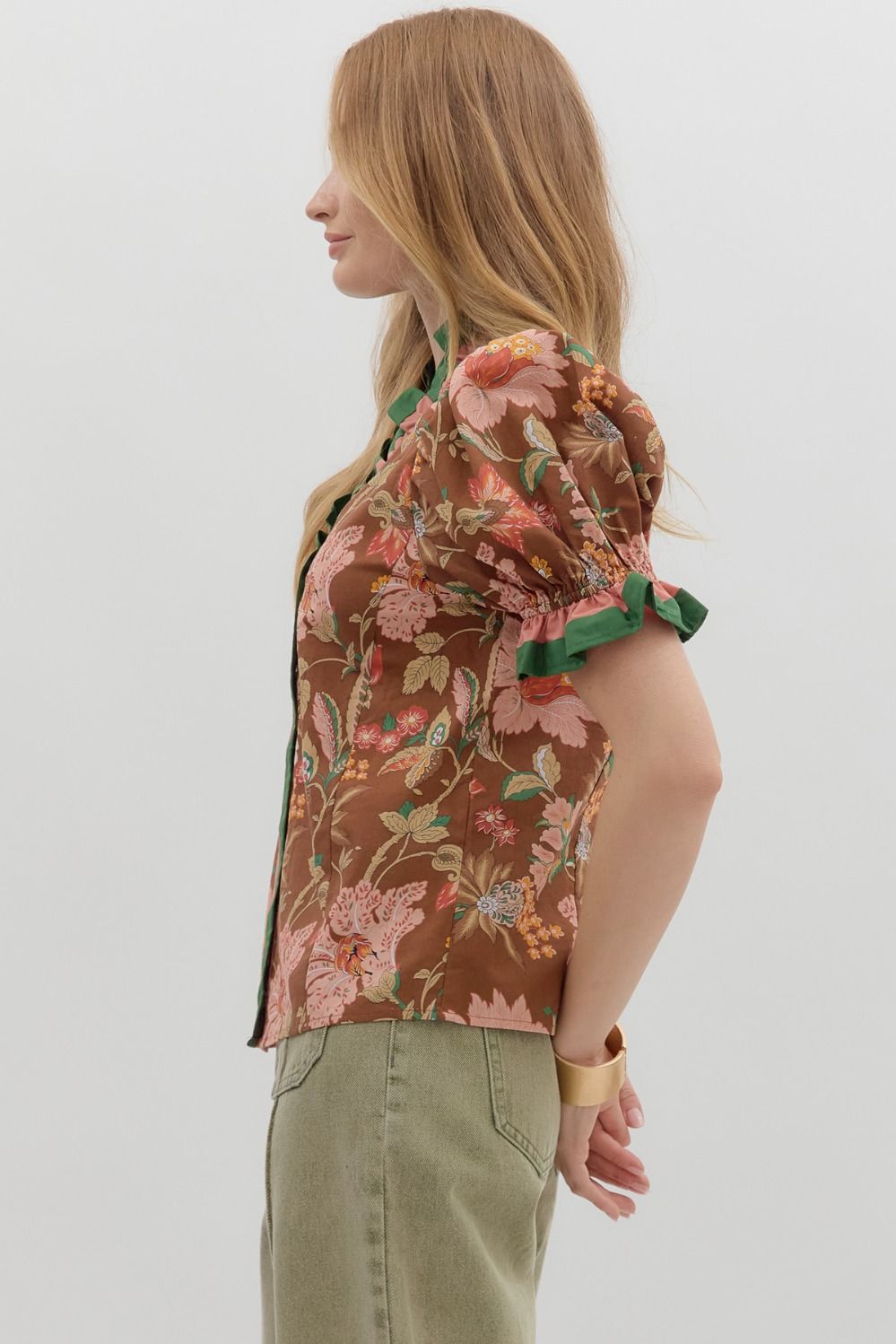 T27949 Floral Print Puff Sleeve Top