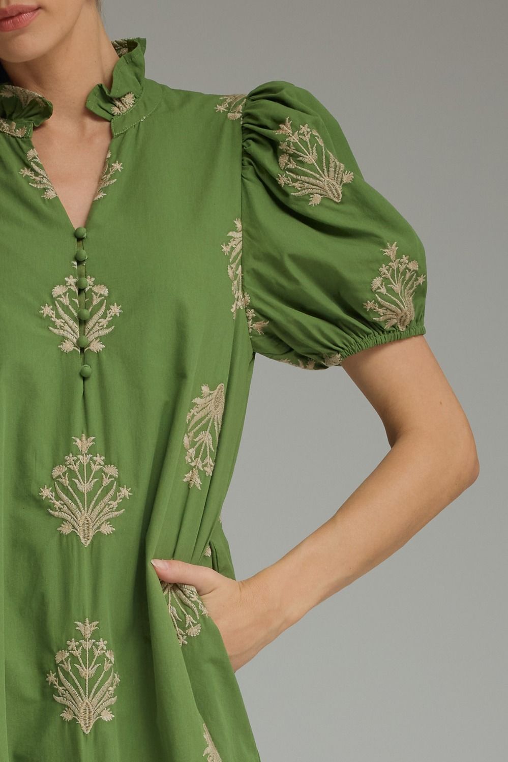 D30221 Embroidered Botanical Midi Dress