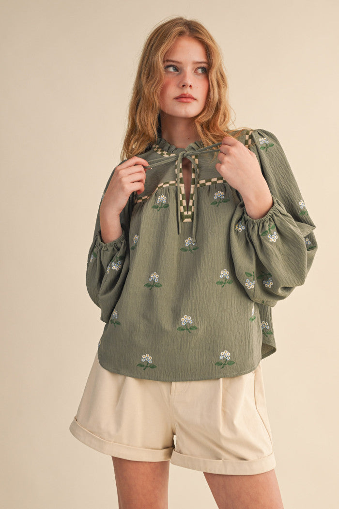 MTP4165 Floral Embroidered Babydoll Top