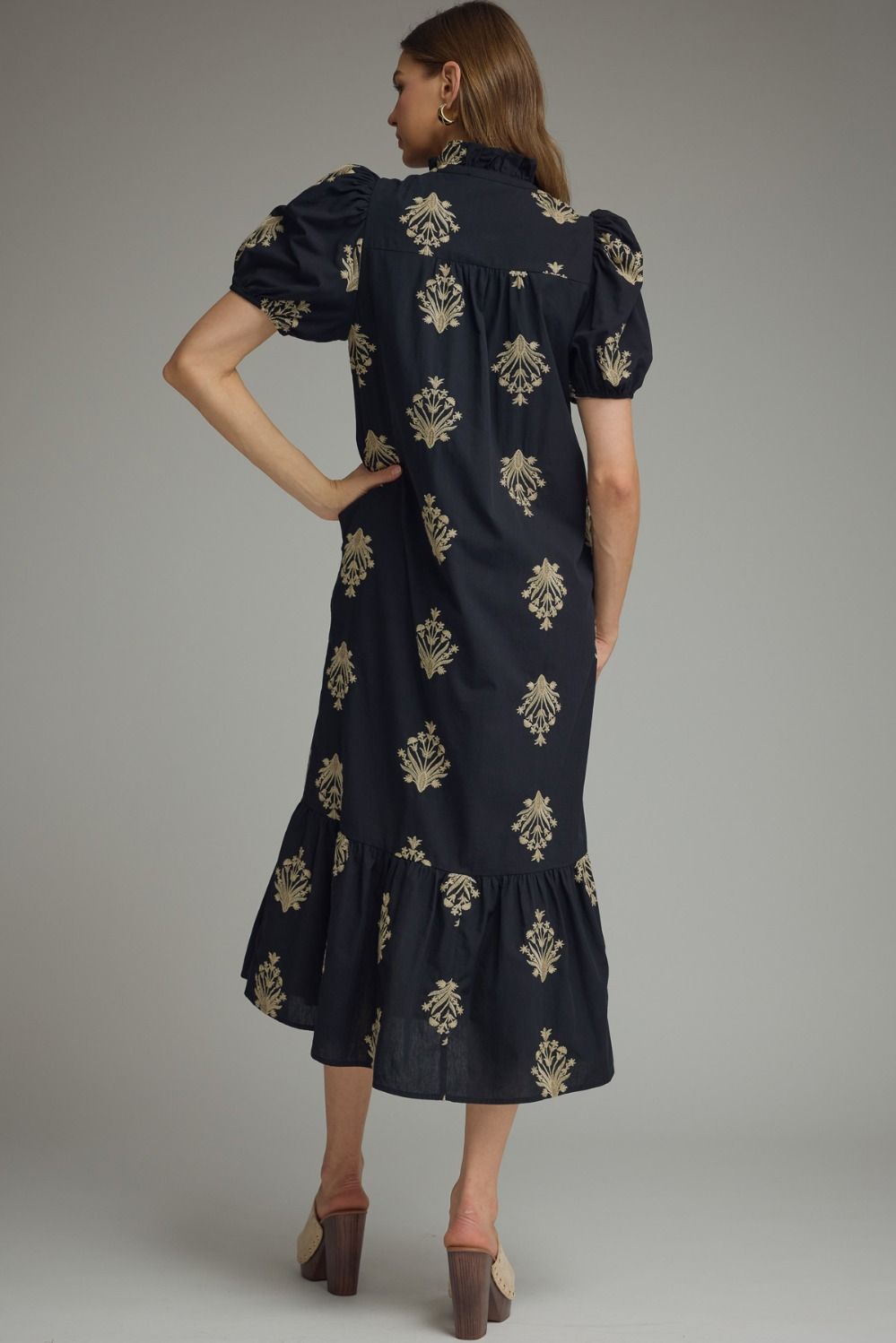 D30221 Embroidered Botanical Midi Dress