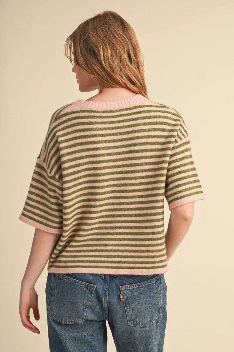 MSW11399 Striped Short Sleeve Sweater