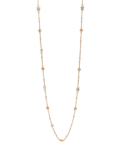 NN83746 Pearl and Flower Long Necklace