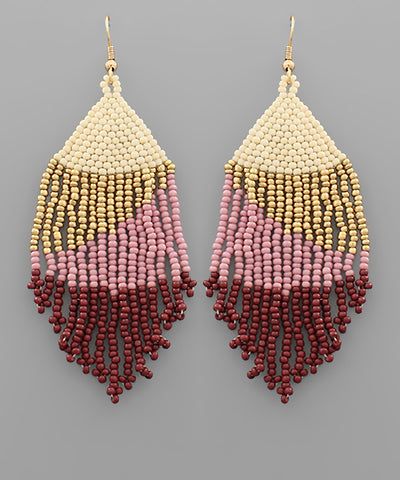 EP45776 Seed Bead Color Block Fringe Earrings