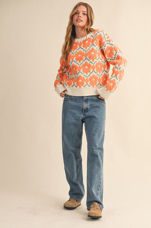MSW11198 Fuzzy Floral Sweater
