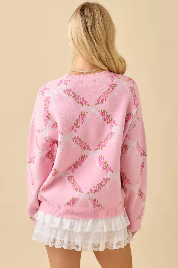 LL21003 Coquette Ribbon Floral Sweater