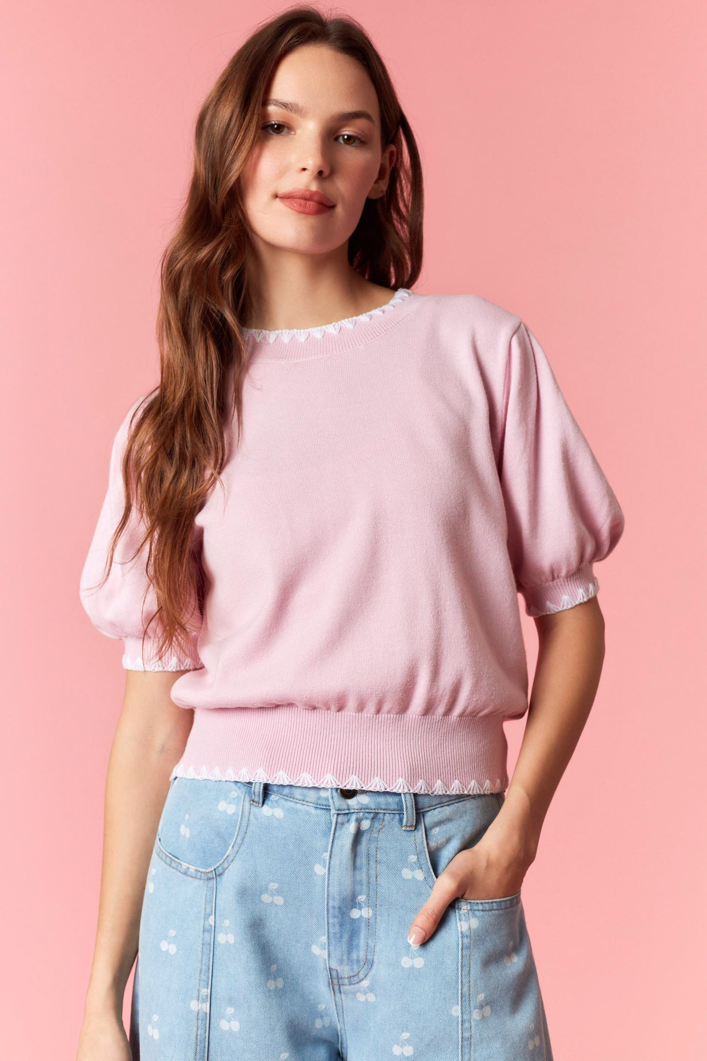 IKT39718-04 Bubble Sleeve Sweater Top