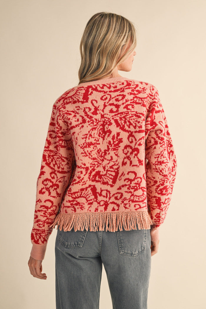 MSW11143 Floral Fringed Sweater Cardigan