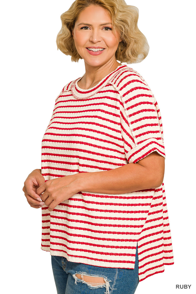 CTL-8615X5 Curvy Striped Hi-Low Tee