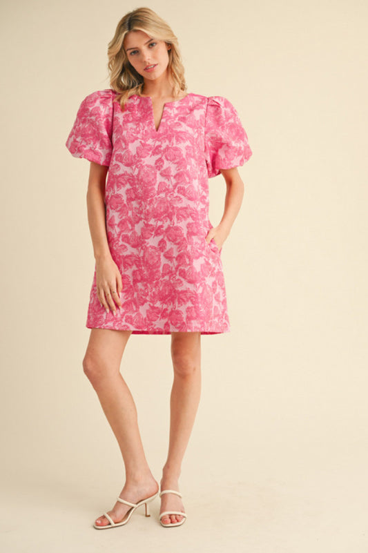 R41441 Flower Jacquard Embroidered Dress