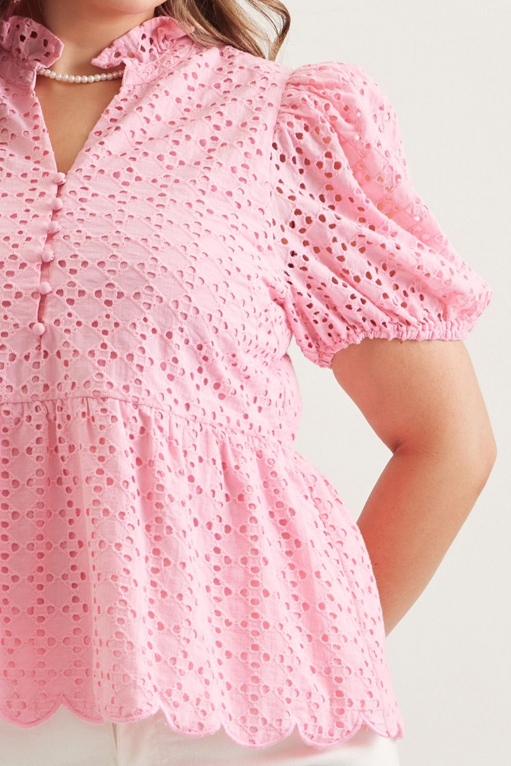 T30420 Short Sleeve Eyelet Top