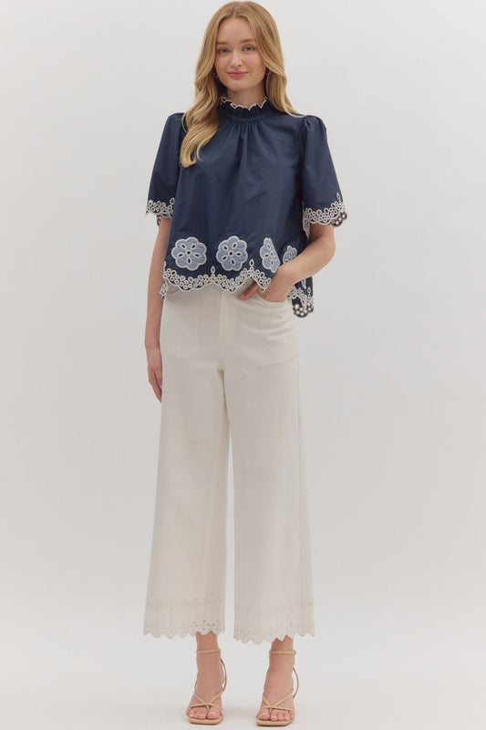 T28433 Floral Embroidery Top