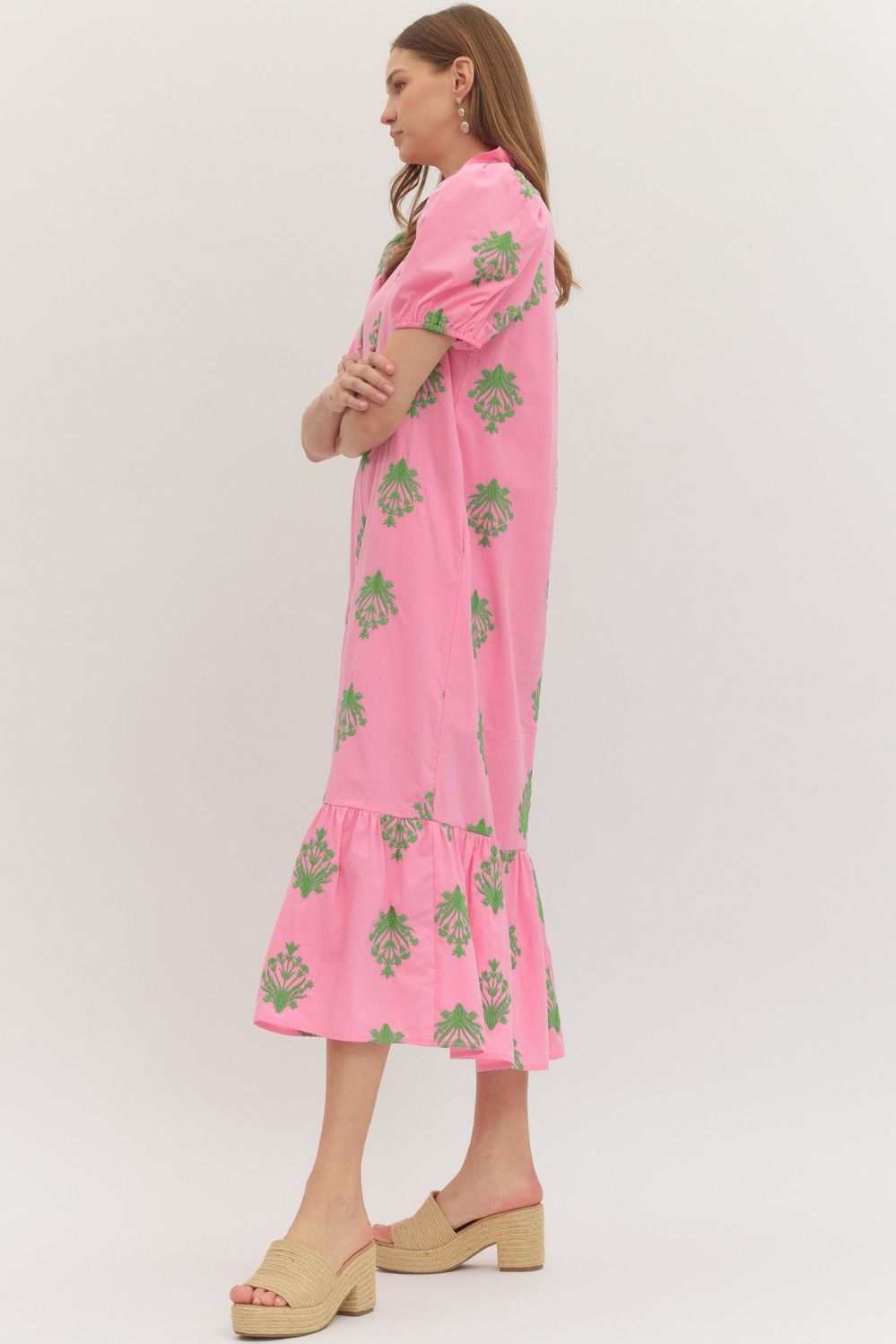 D30221 Embroidered Botanical Midi Dress