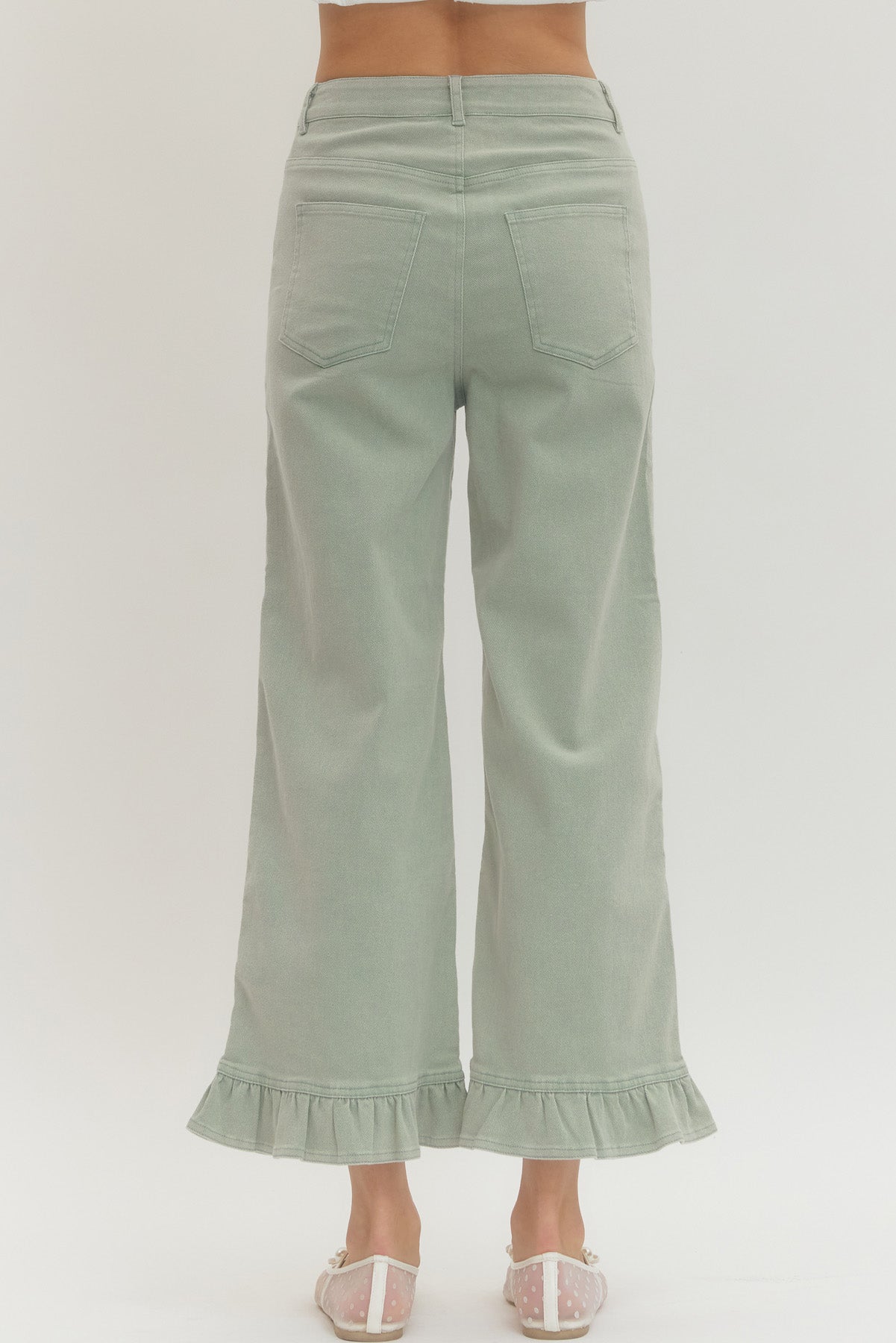 P28830 Ruffle Hem Wide Leg Pants