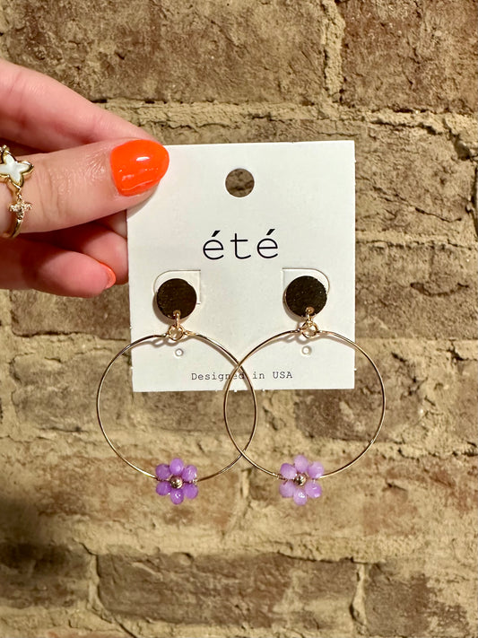 91159 Colored Flower Hoop Earrings