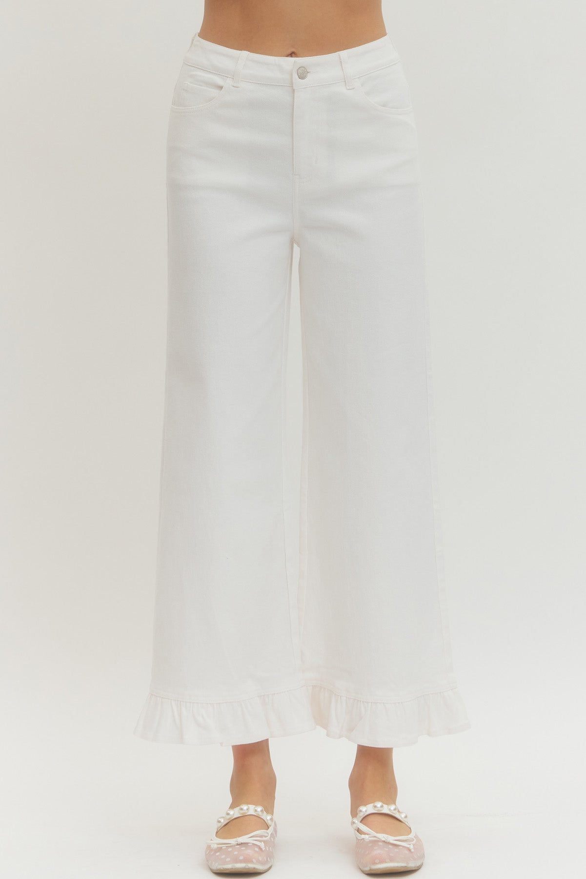 P28830 Ruffle Hem Wide Leg Pants