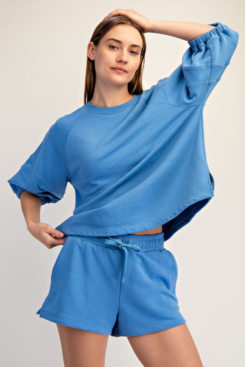 T0111 French Terry Bubbled Half Sleeve Top