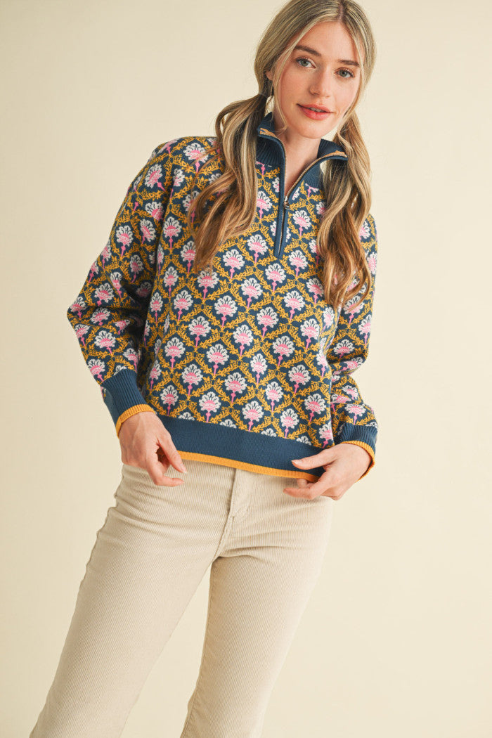 MSW10829 Floral Half Zip Pullover