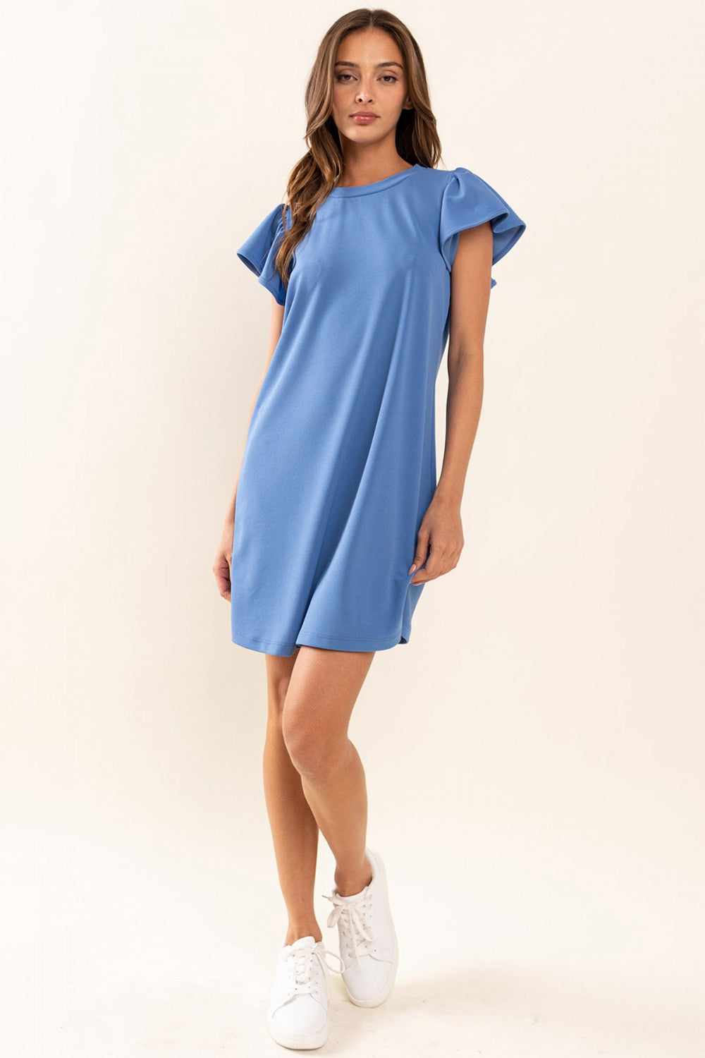 DY51143SA Ruffle Sleeve Solid Mini Dress