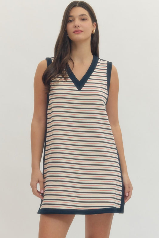 D29951 Striped Sleeveless Mini Dress