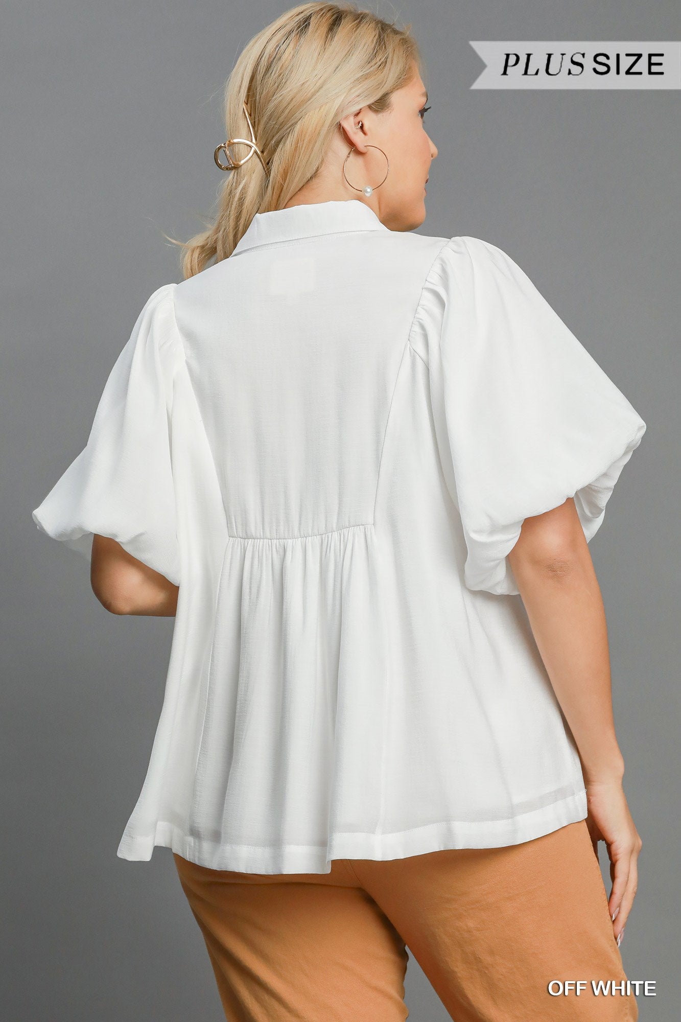 WK9499 Curvy Solid Bubble Sleeve Top