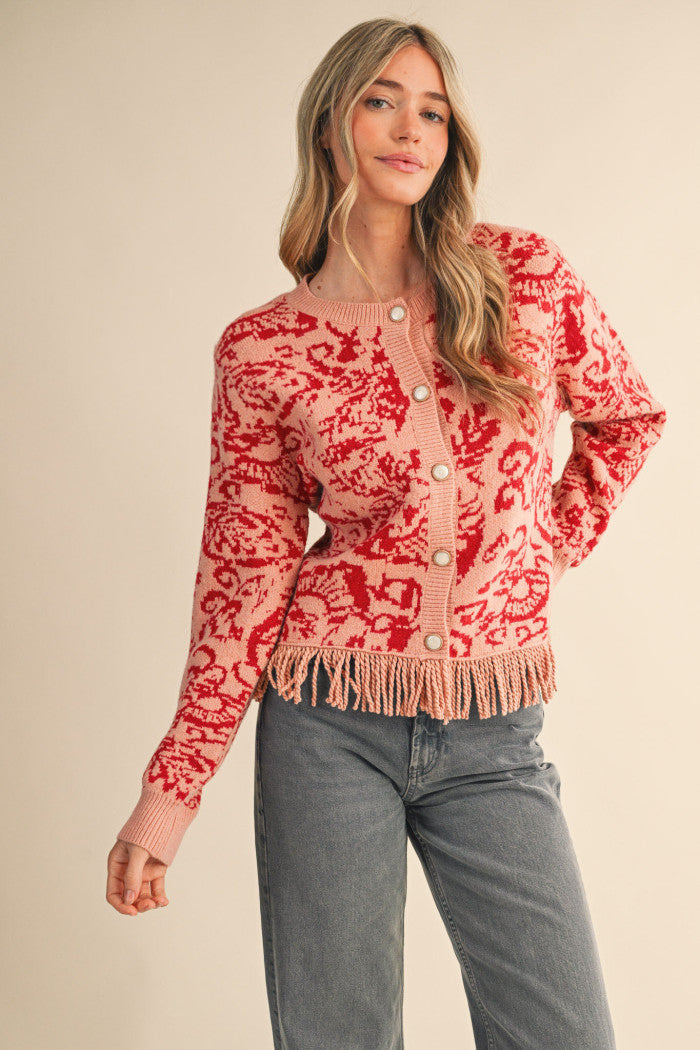 MSW11143 Floral Fringed Sweater Cardigan