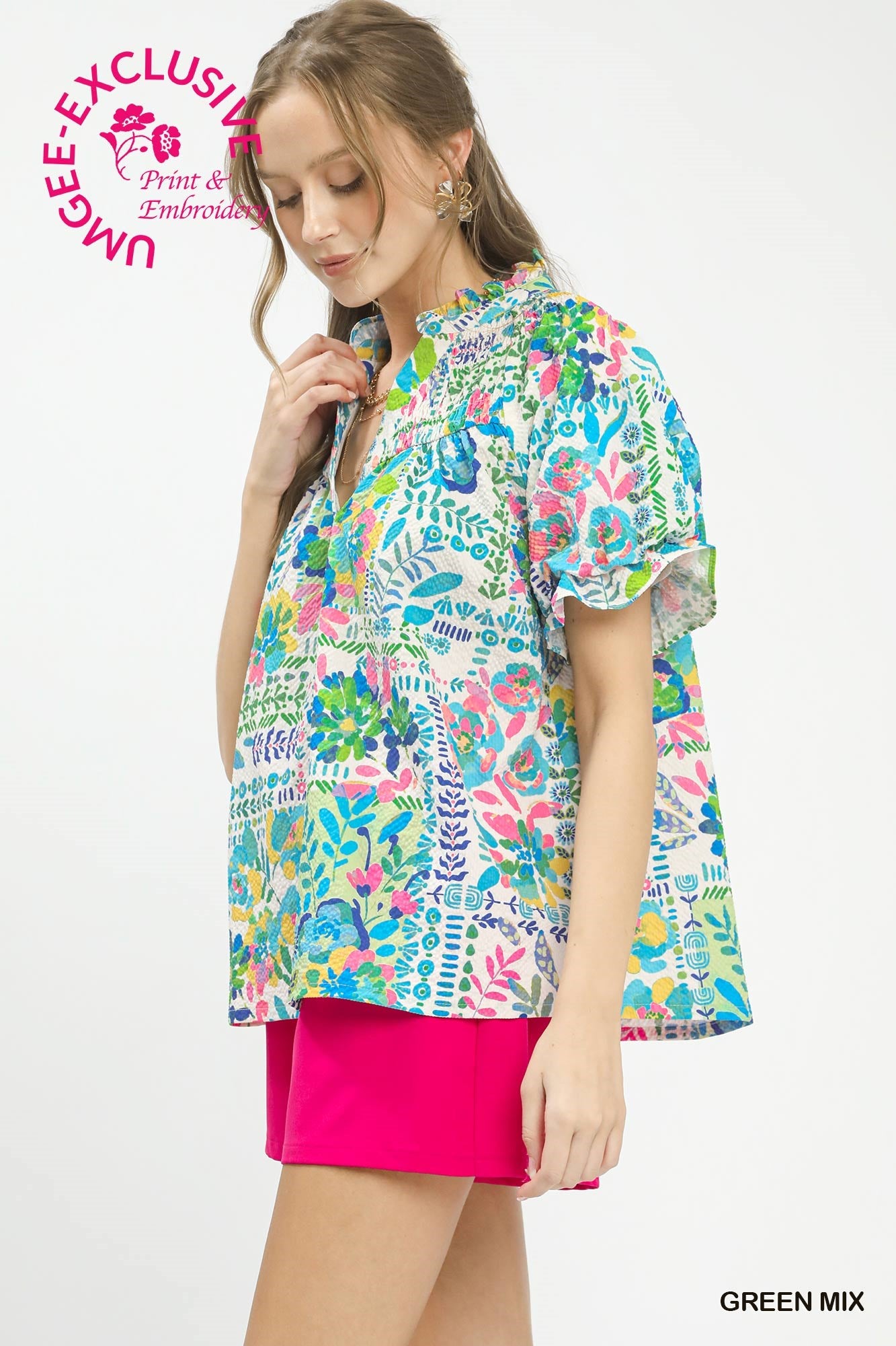 WC6336 Curvy Botanical Print Top
