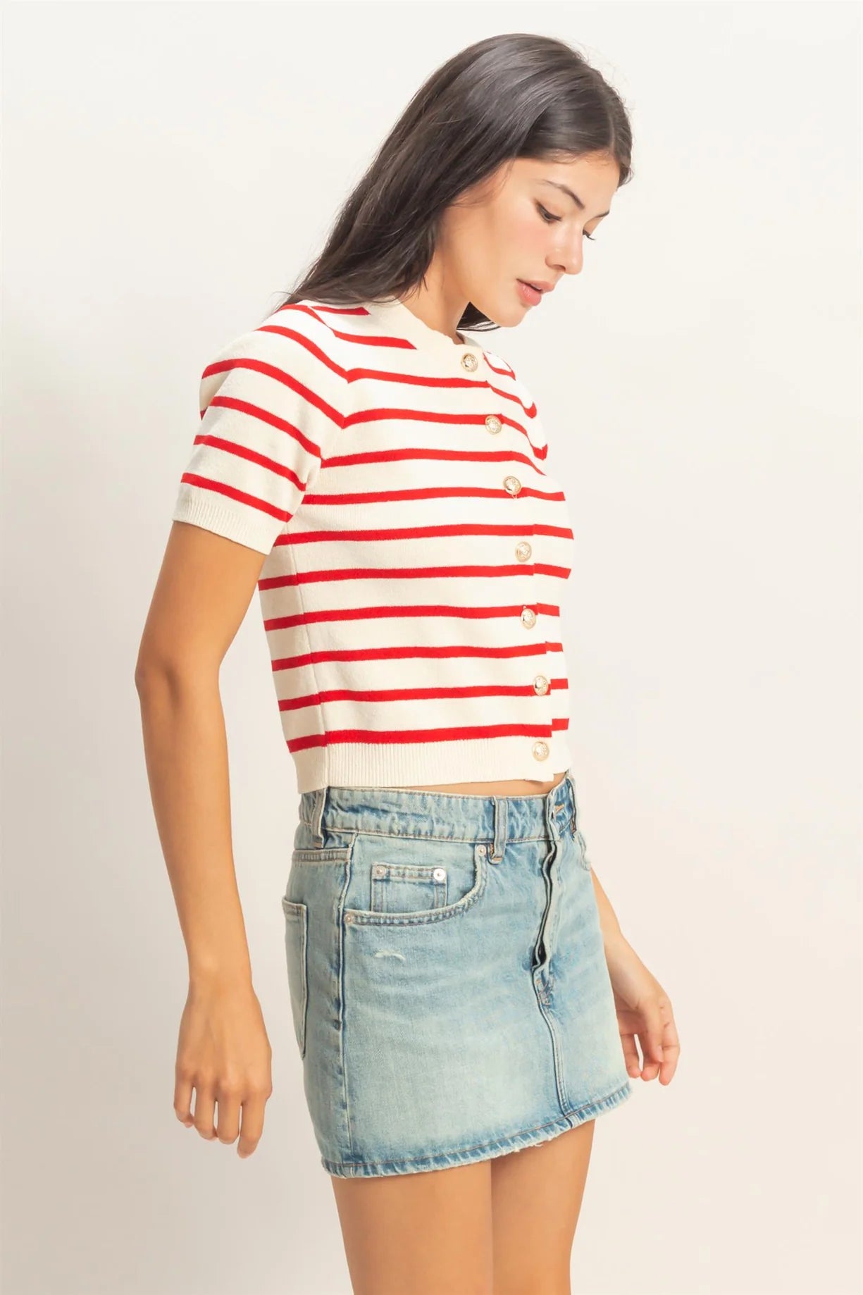 DZ26A604 Striped Short Sleeve Cardigan