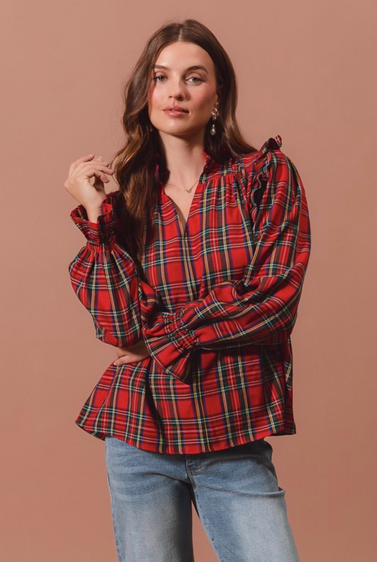 ST2184-02 Christmas Plaid Top