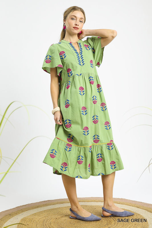 WK0261 Curvy Embroidered Tiered Midi Dress