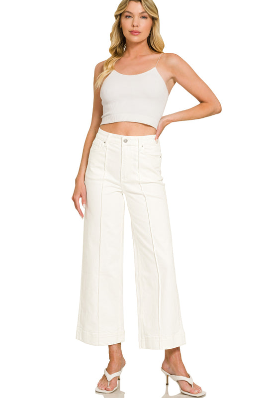 DYP-9558WH High Rise Wide Leg Pintuck Jeans