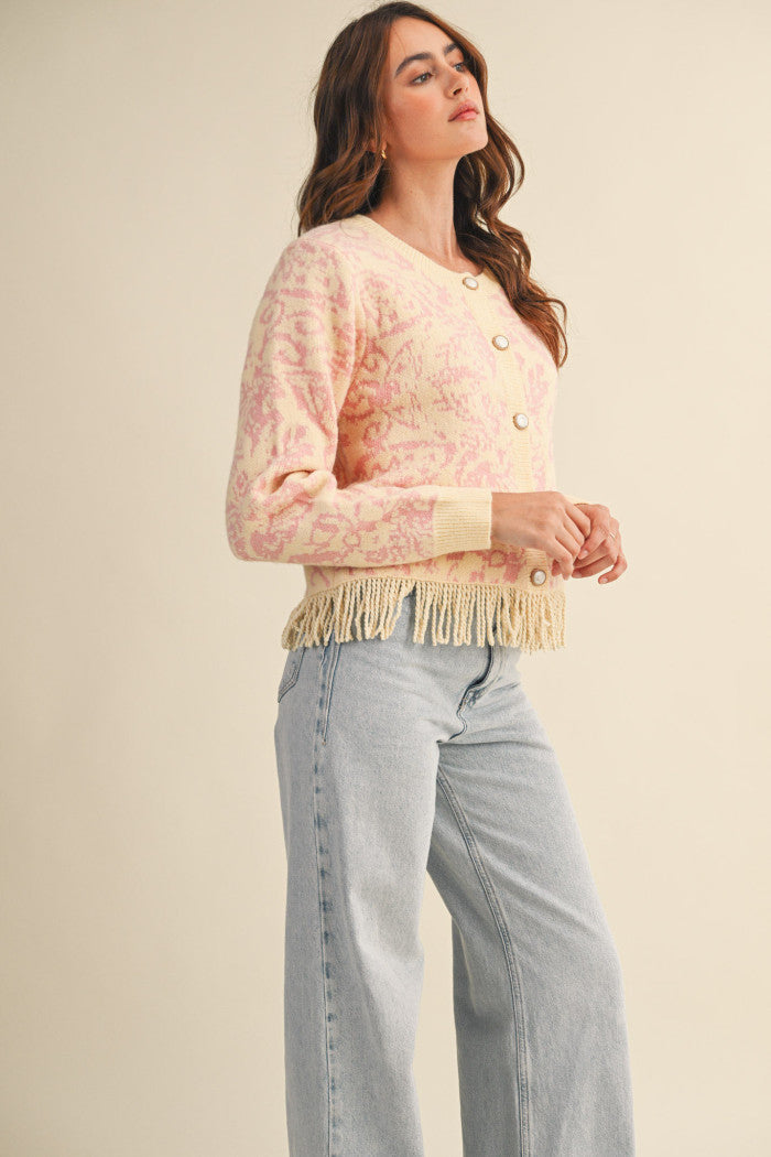 MSW11143 Floral Fringed Sweater Cardigan