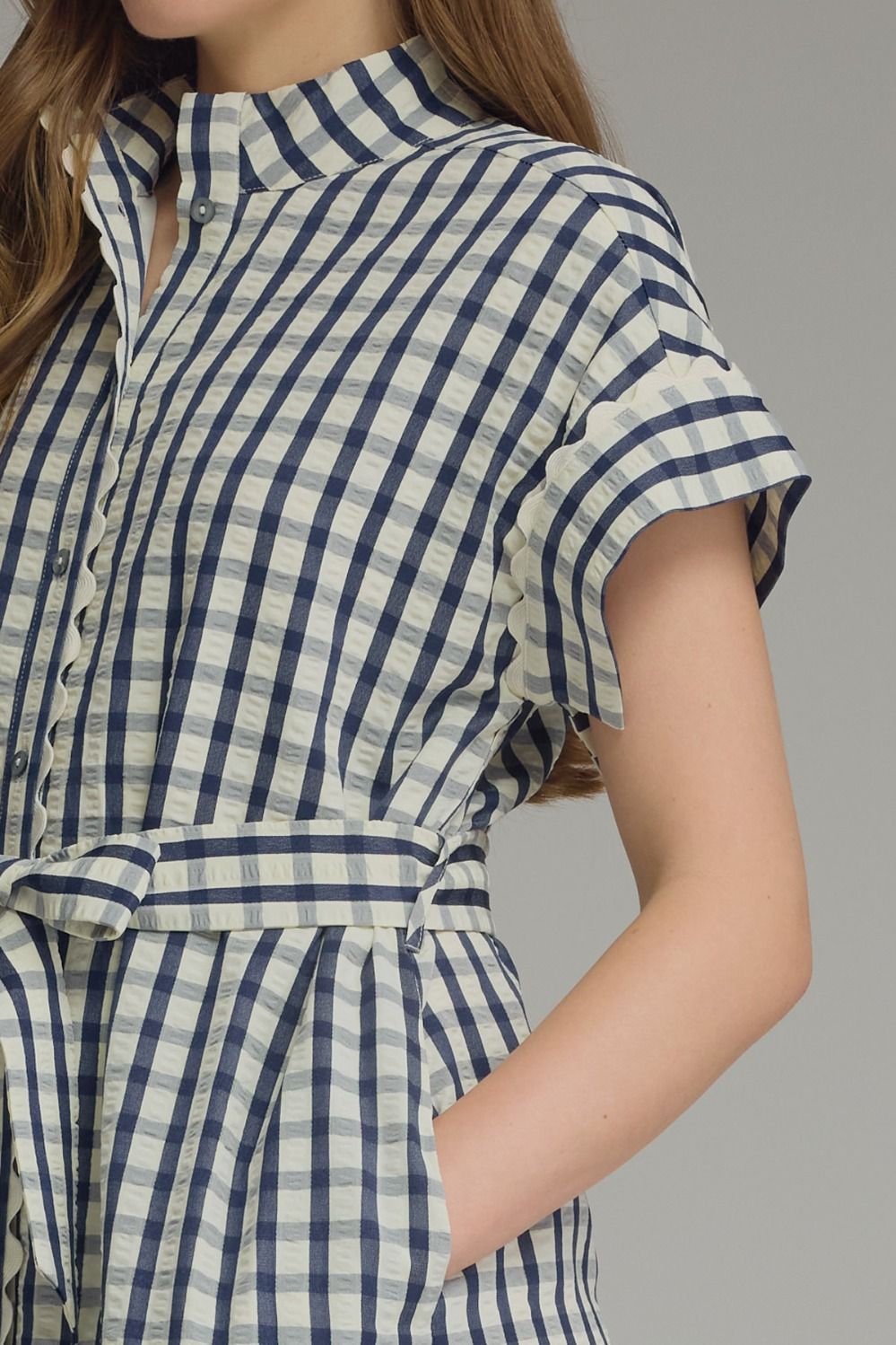 D31665 Gingham Collared Mini Dress