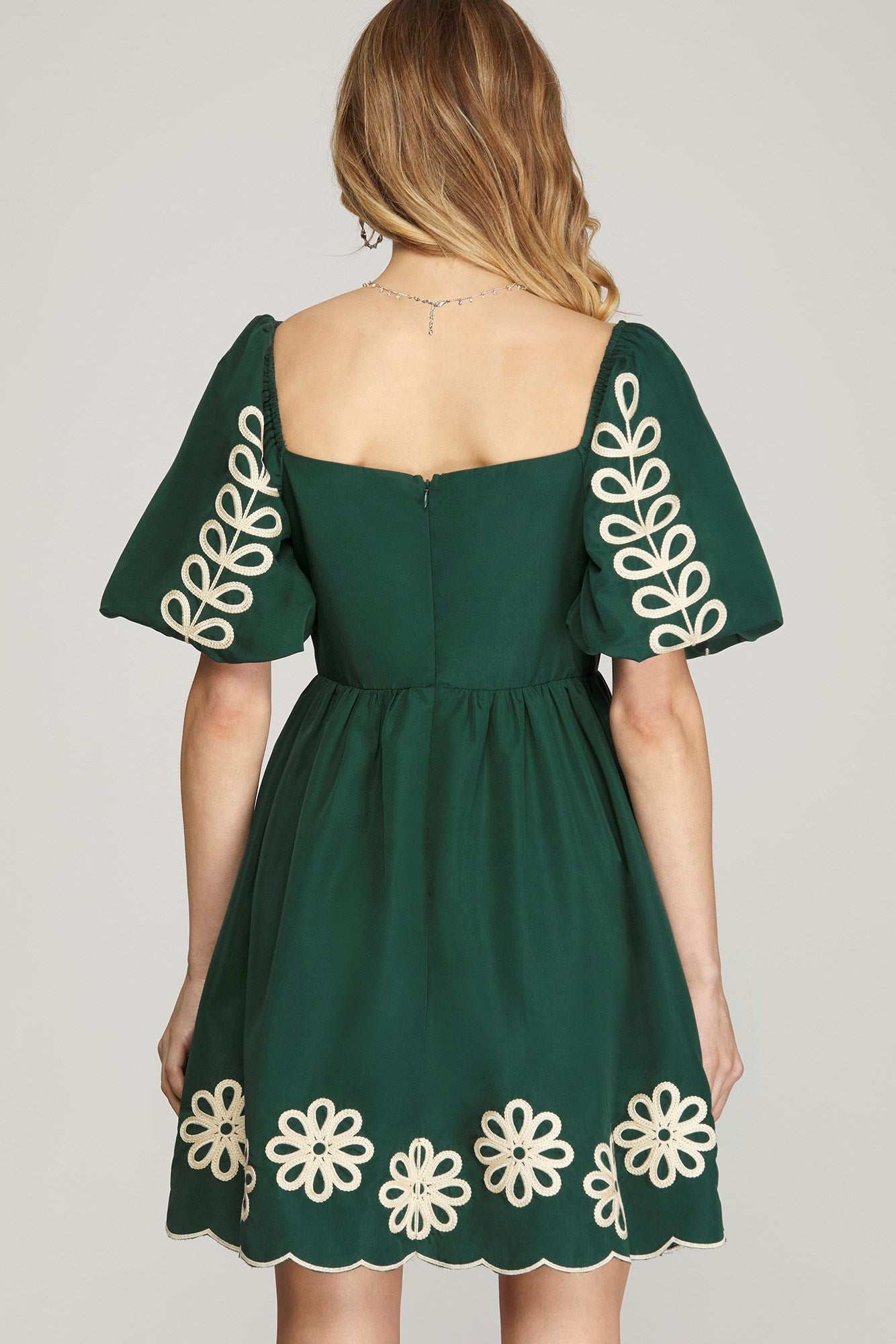 SY7250 Puff Sleeve Embroidered Dress