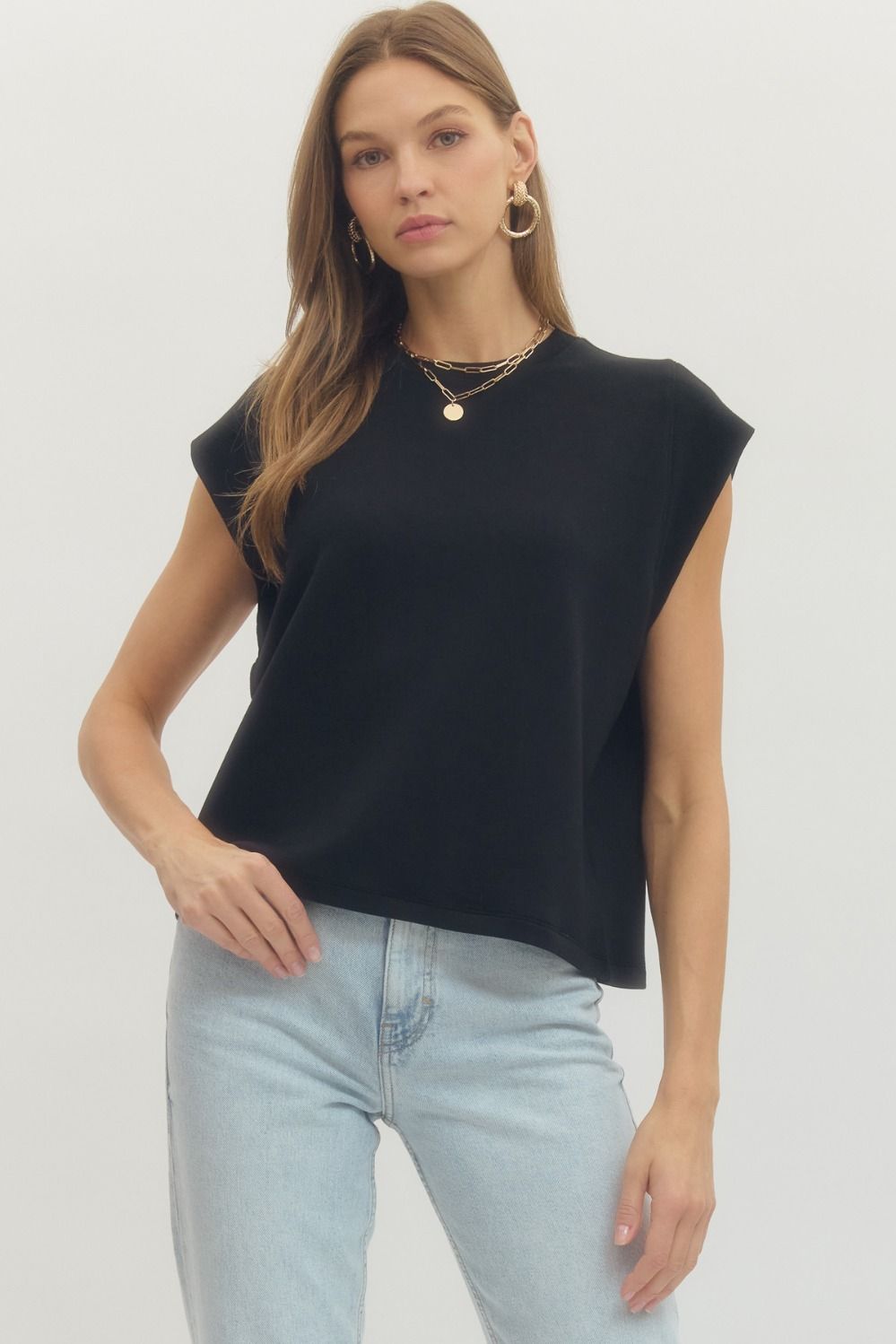 T28380 Solid Cap Sleeve Top
