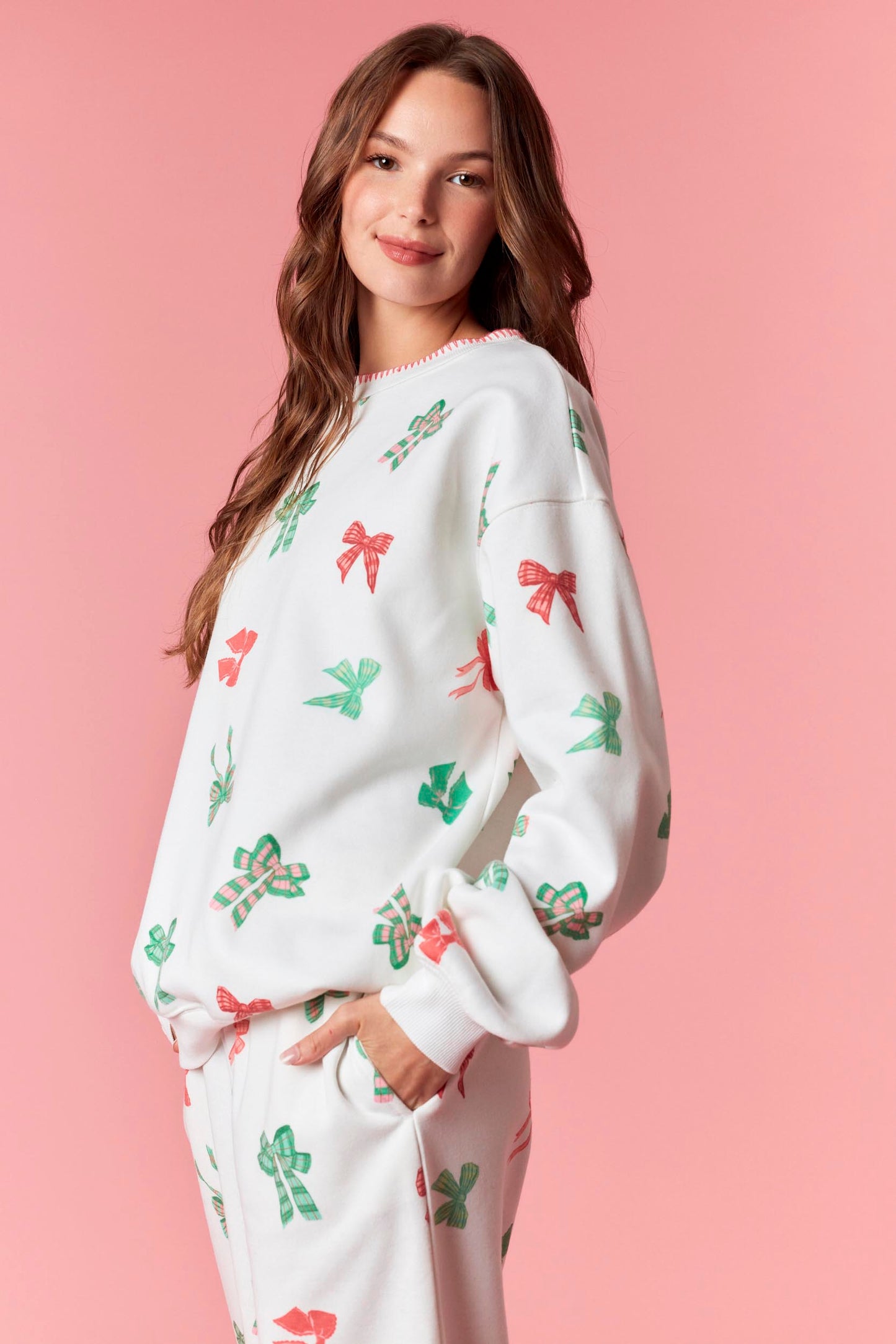 IKT300304-02 Multi Bow Printed Detail Sweatshirt