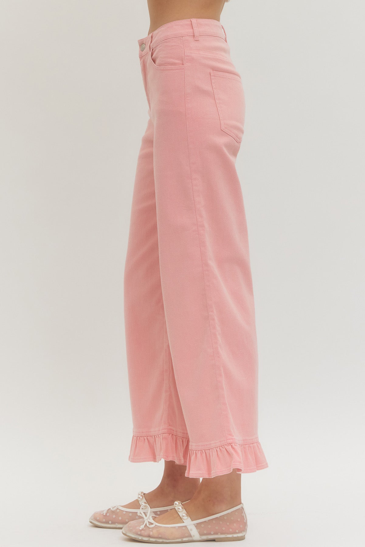P28830 Ruffle Hem Wide Leg Pants