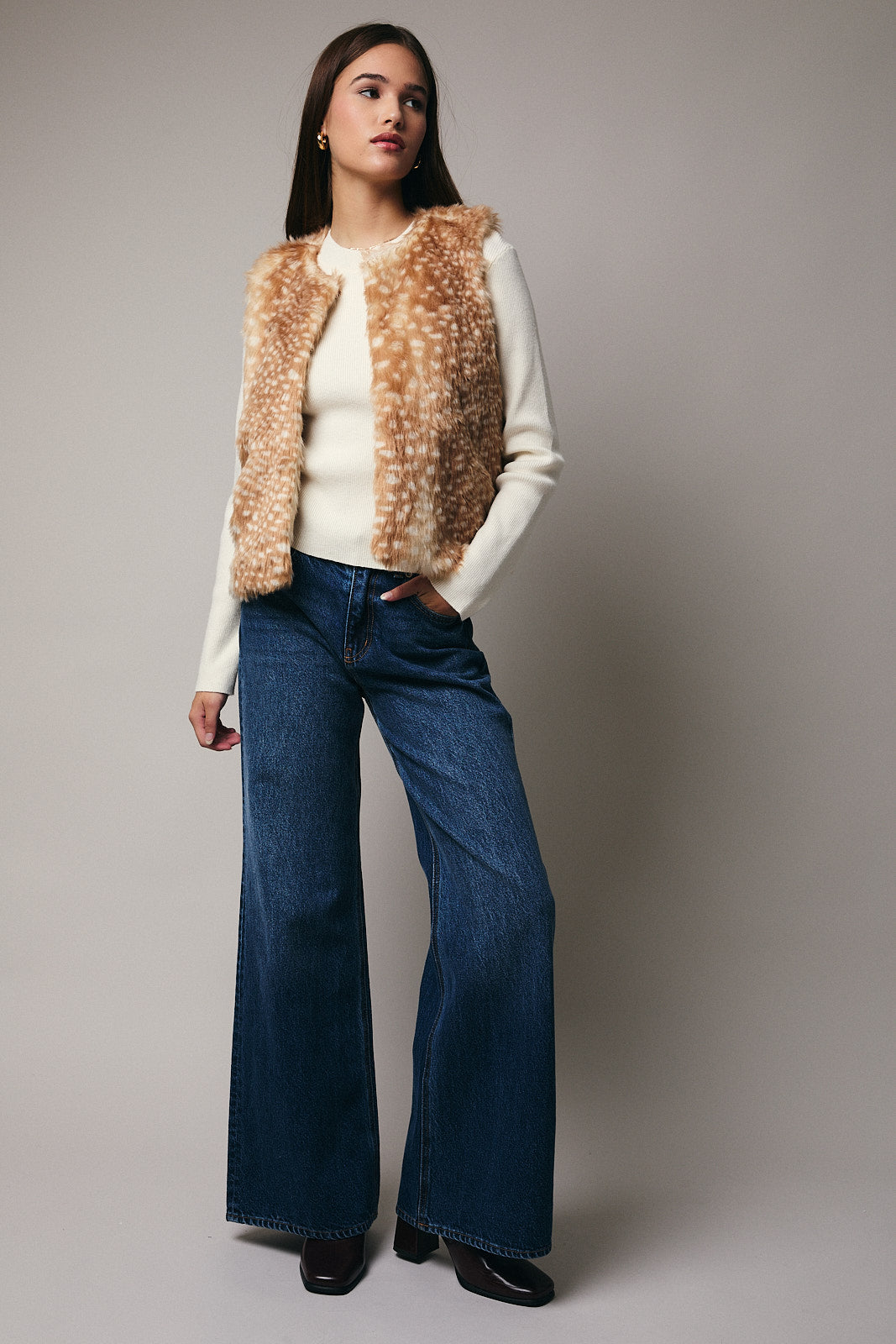 MJ20391 Deer Spot Faux Fur Vest