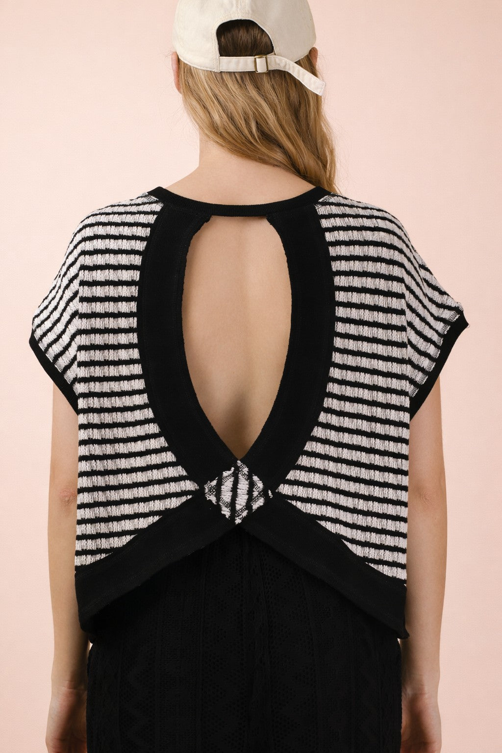 NT12605 Open Back Striped Textured Top
