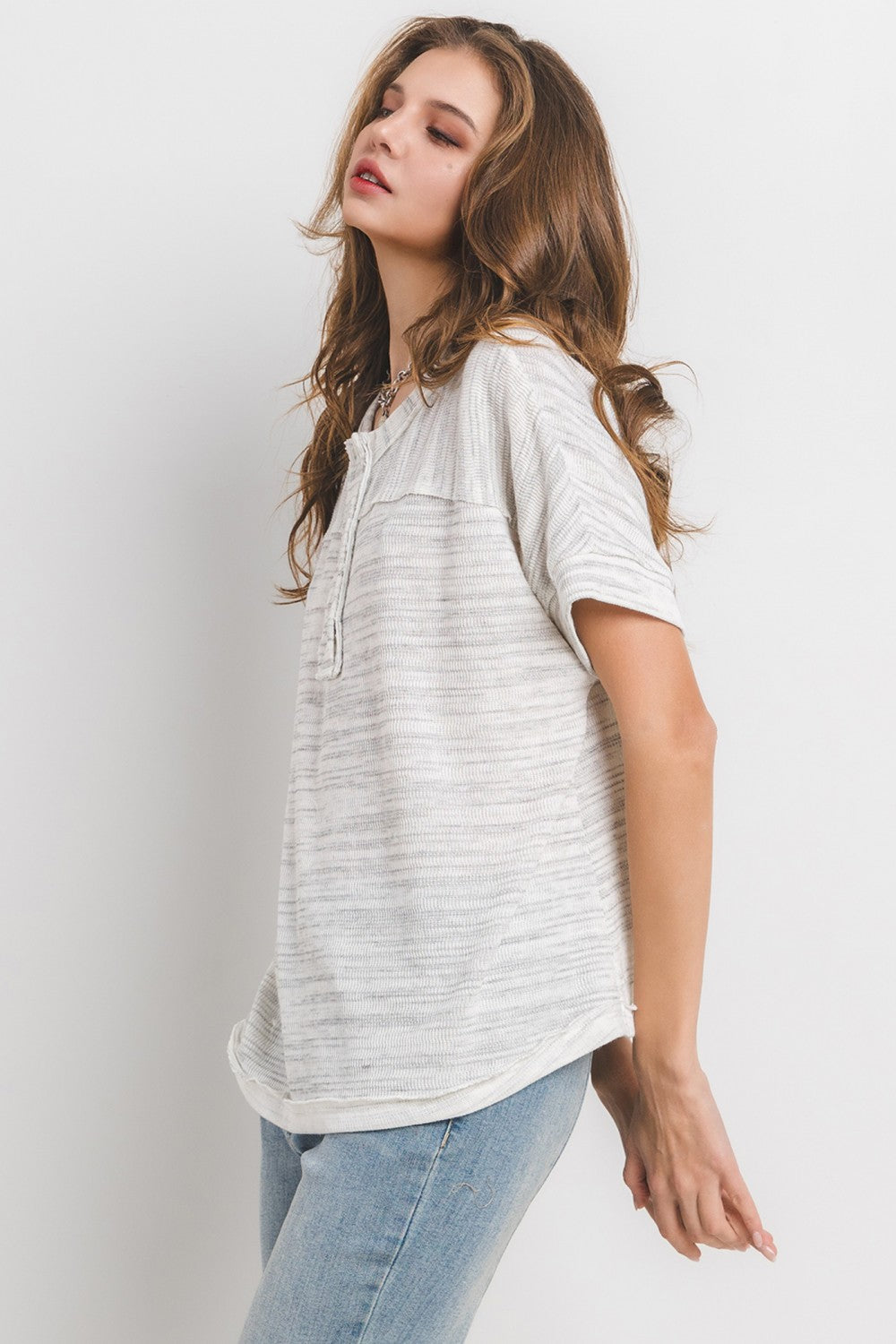 TY12897SA Textured Henley Top