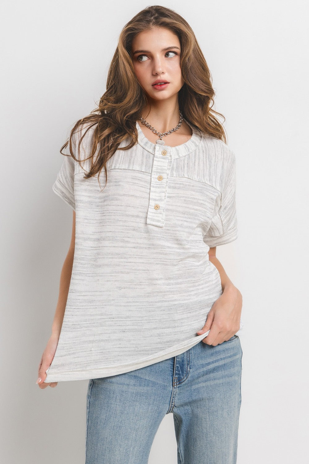 TY12897SA Textured Henley Top