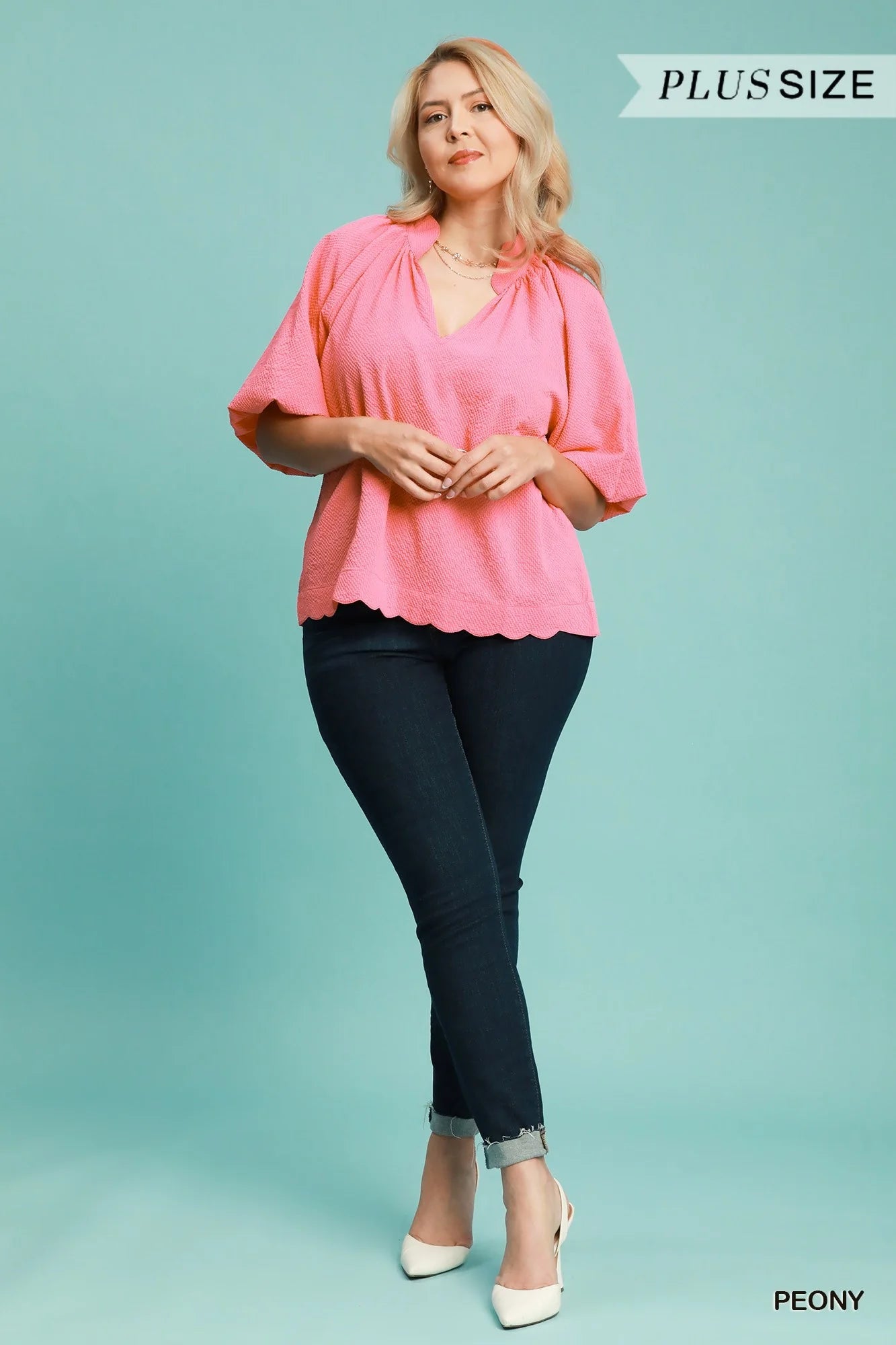 WC4405 Curvy Bubble Sleeved Seersucker Top