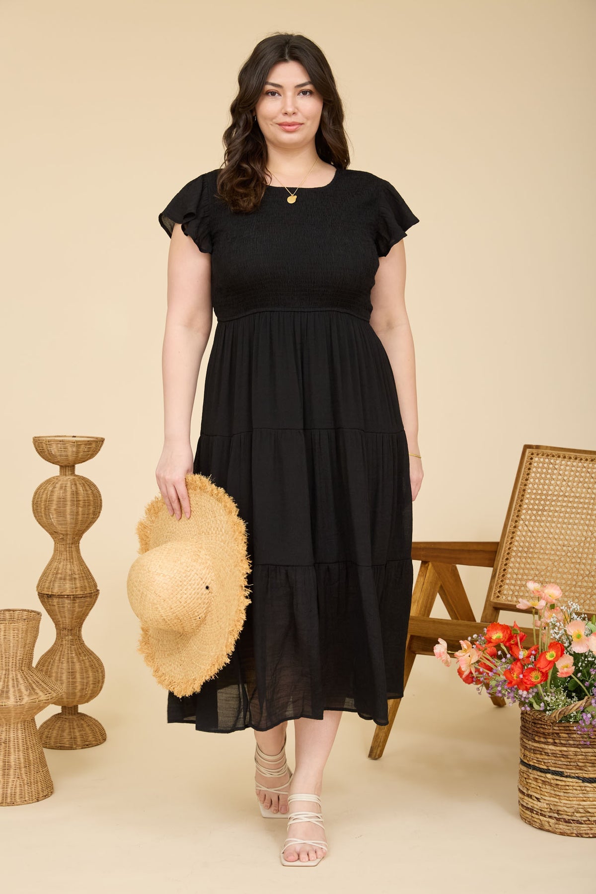 PCR2847 Curvy Tiered Midi Dress