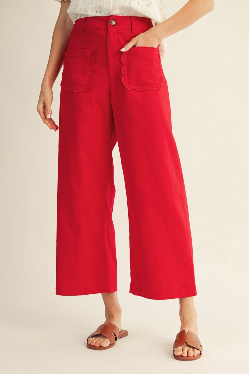 H50021 Scallop Pocket Detail Wide Leg Pants