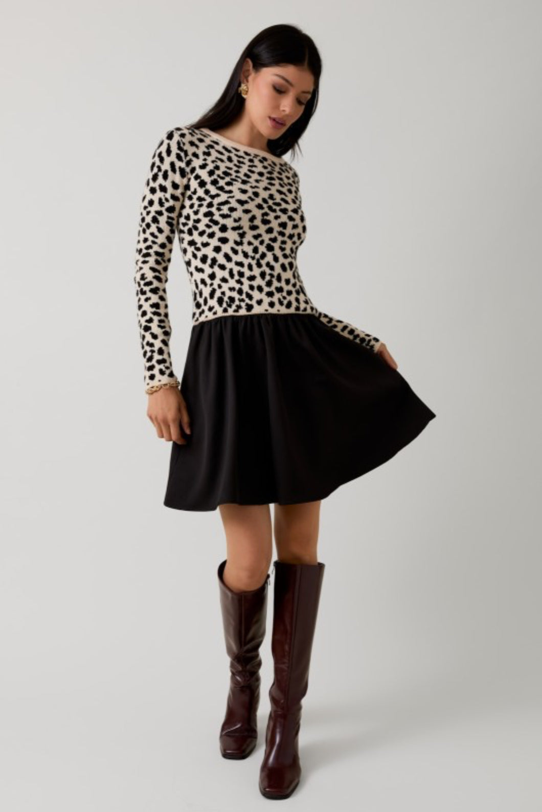 MWD20080 Animal Print Mixed Mini Dress